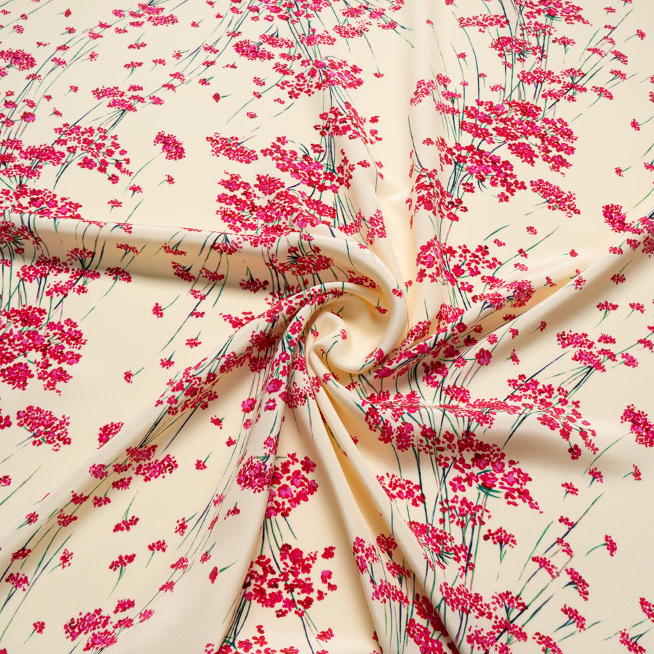 Deep Pink Floral Printed Vanilla Silk Crêpe