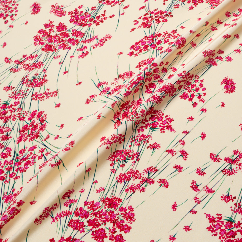 Deep Pink Floral Printed Vanilla Silk Crêpe
