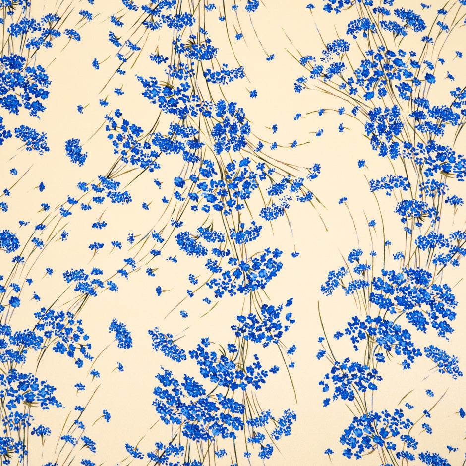 Royal Blue Floral Printed Vanilla Silk Crêpe
