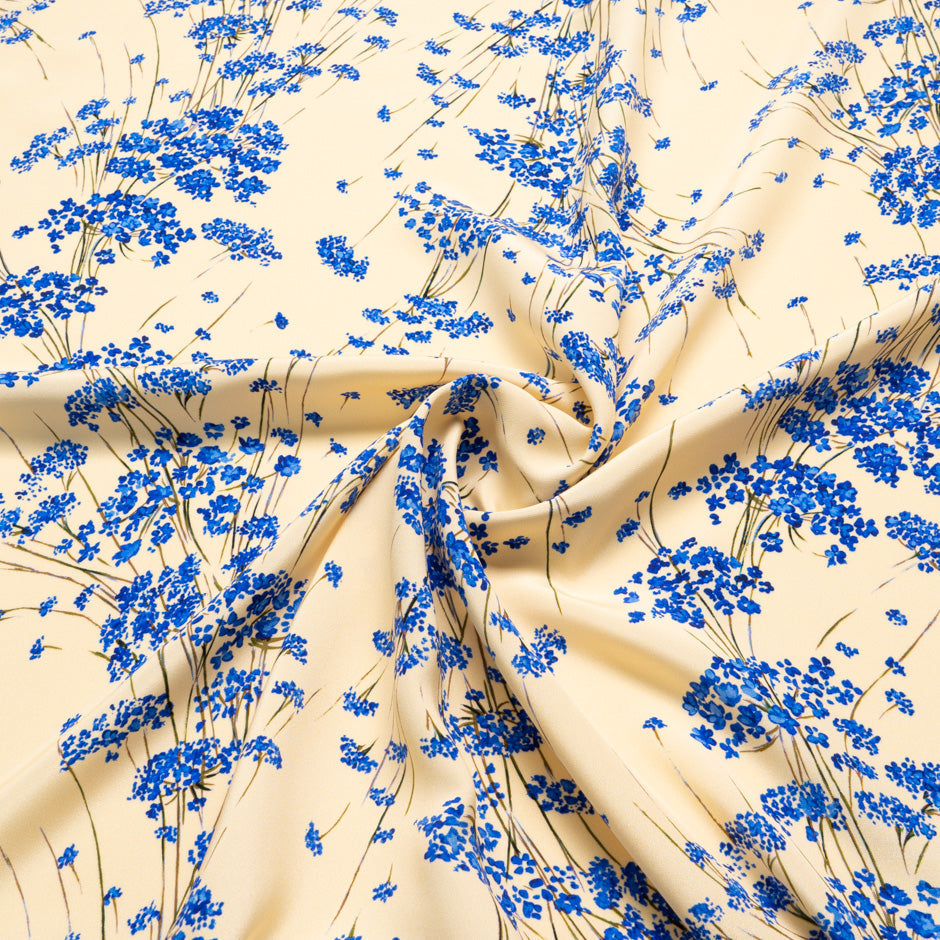 Royal Blue Floral Printed Vanilla Silk Crêpe