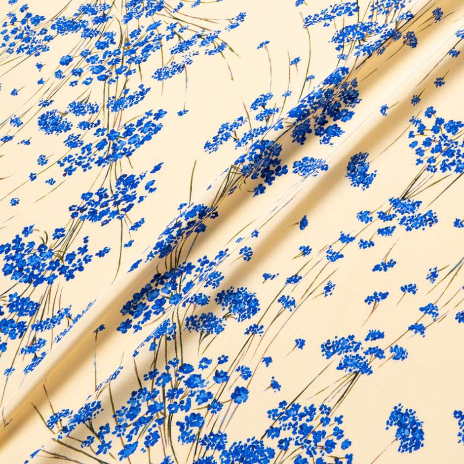 Royal Blue Floral Printed Vanilla Silk Crêpe
