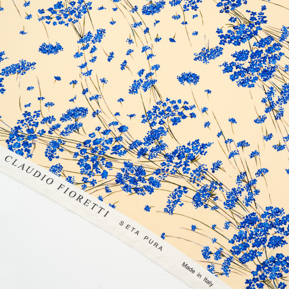 Royal Blue Floral Printed Vanilla Silk Crêpe