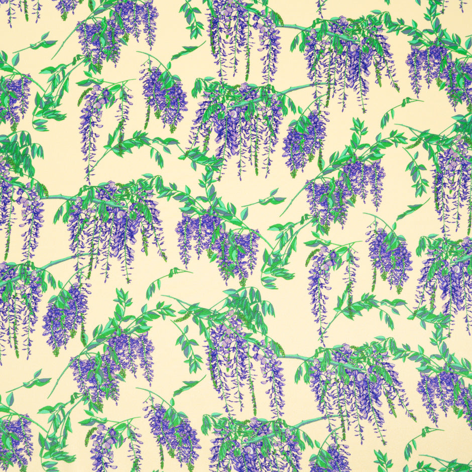 Wisteria Printed Cream Double Silk Crêpe