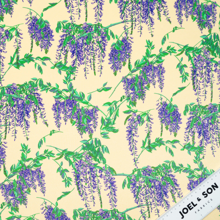 Wisteria Printed Cream Double Silk Crêpe