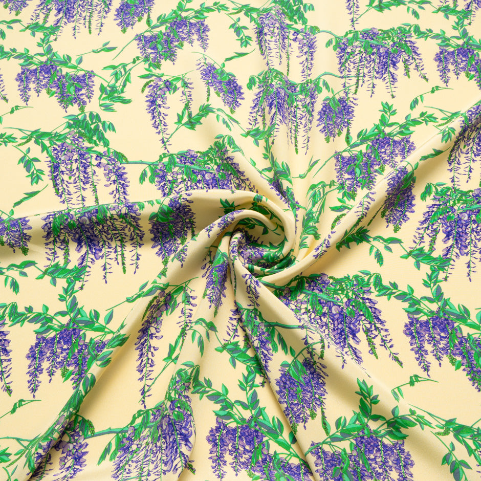 Wisteria Printed Cream Double Silk Crêpe