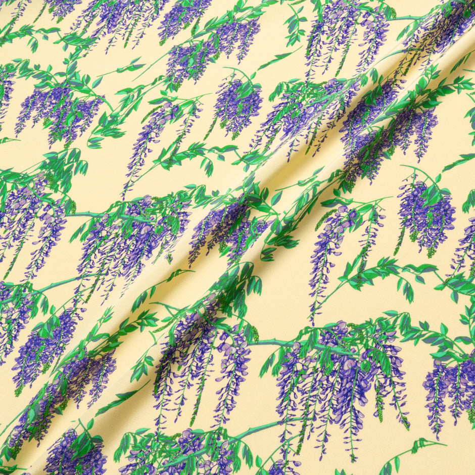 Wisteria Printed Cream Double Silk Crêpe