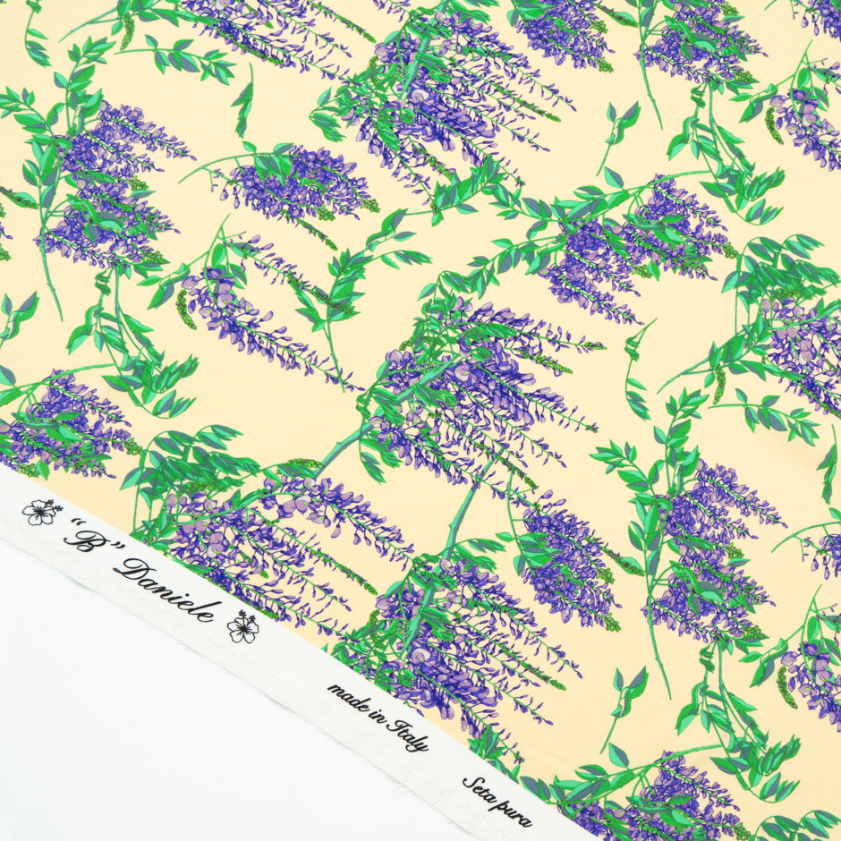 Wisteria Printed Cream Double Silk Crêpe