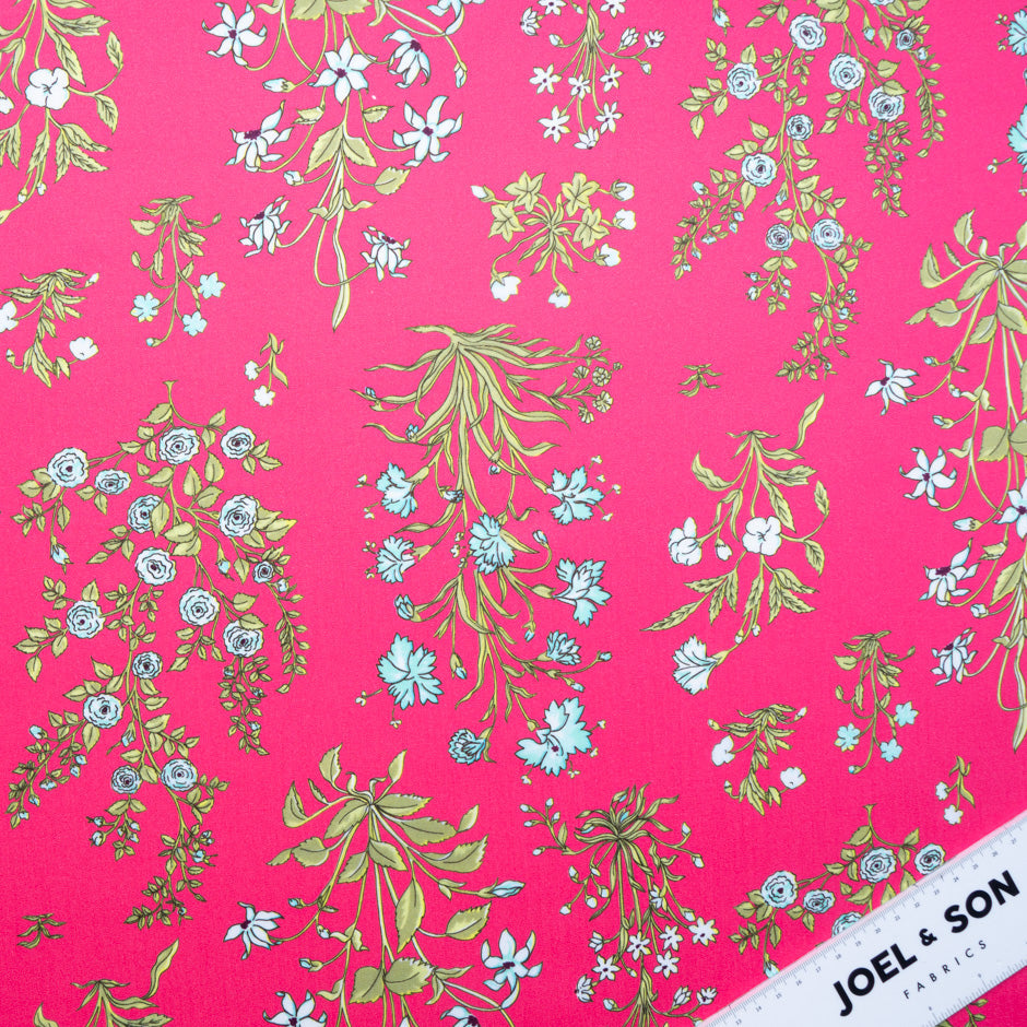 Dainty Floral Printed Bright Pink Luxury Cotton