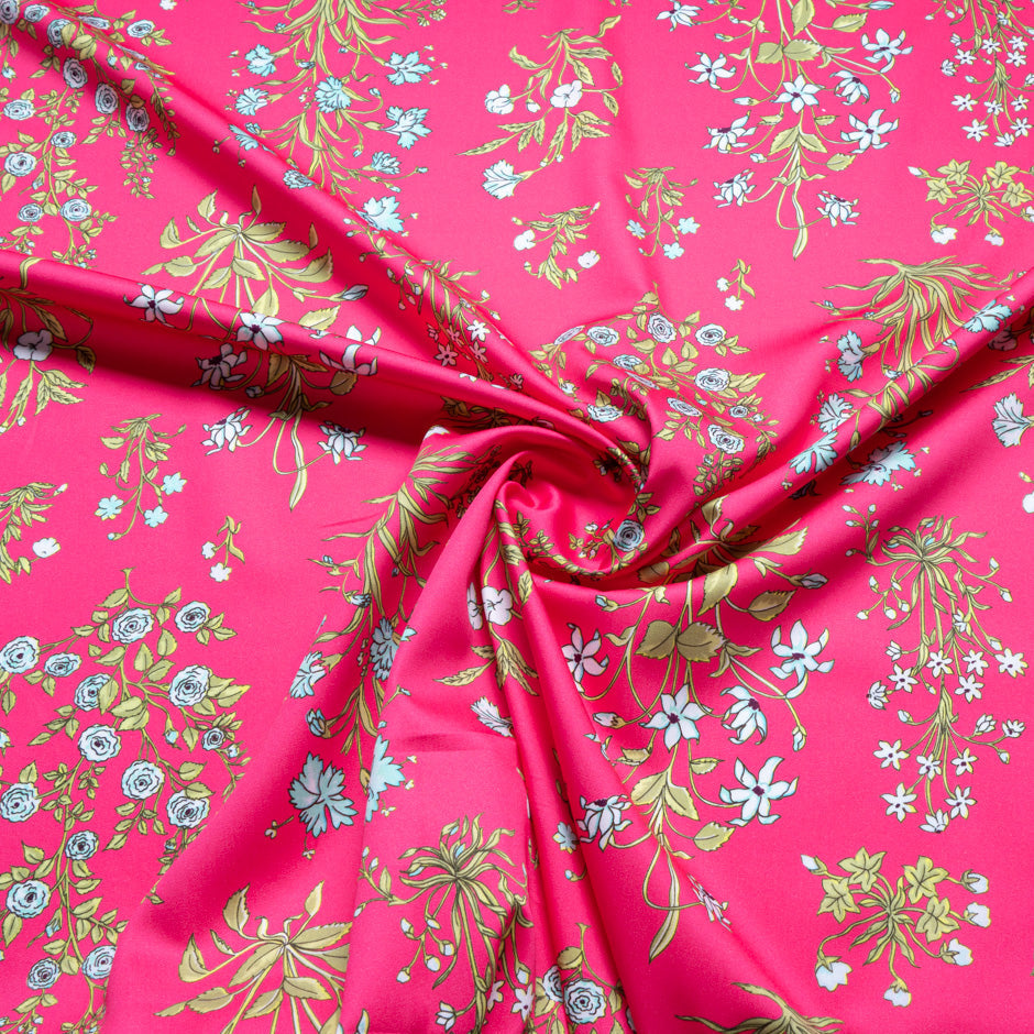 Dainty Floral Printed Bright Pink Luxury Cotton