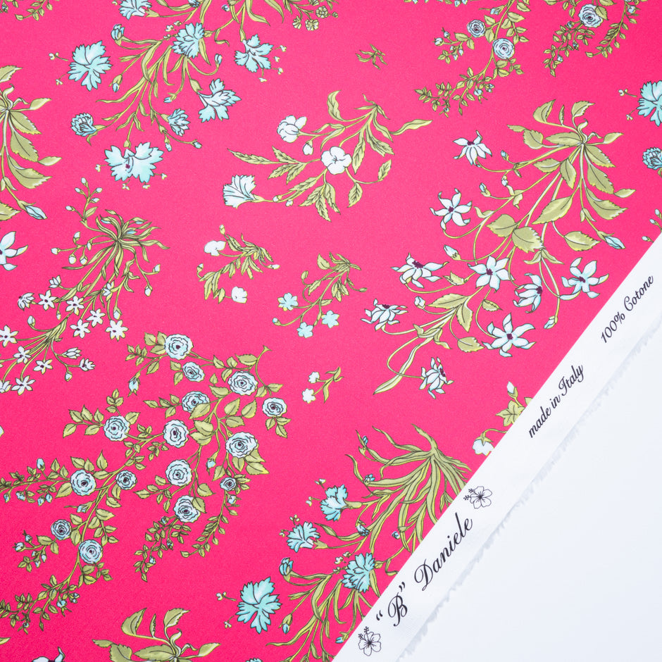 Dainty Floral Printed Bright Pink Luxury Cotton