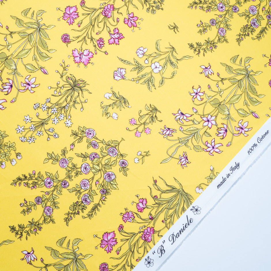Dainty Pink Printed Yellow Luxury Cotton