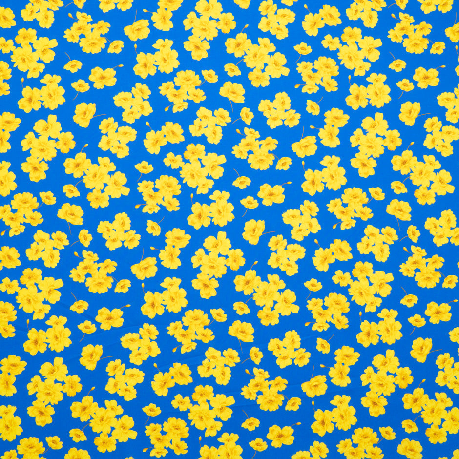 Canary Yellow Floral Printed Blue Pure Cotton