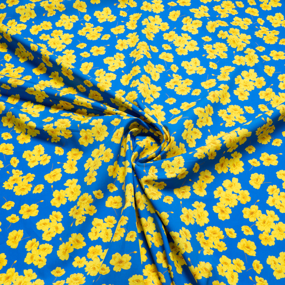 Canary Yellow Floral Printed Blue Pure Cotton