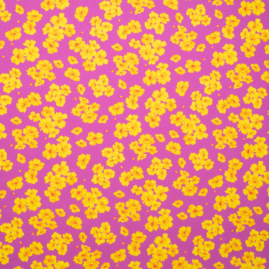 Deep Yellow Floral Printed Pink Pure Cotton