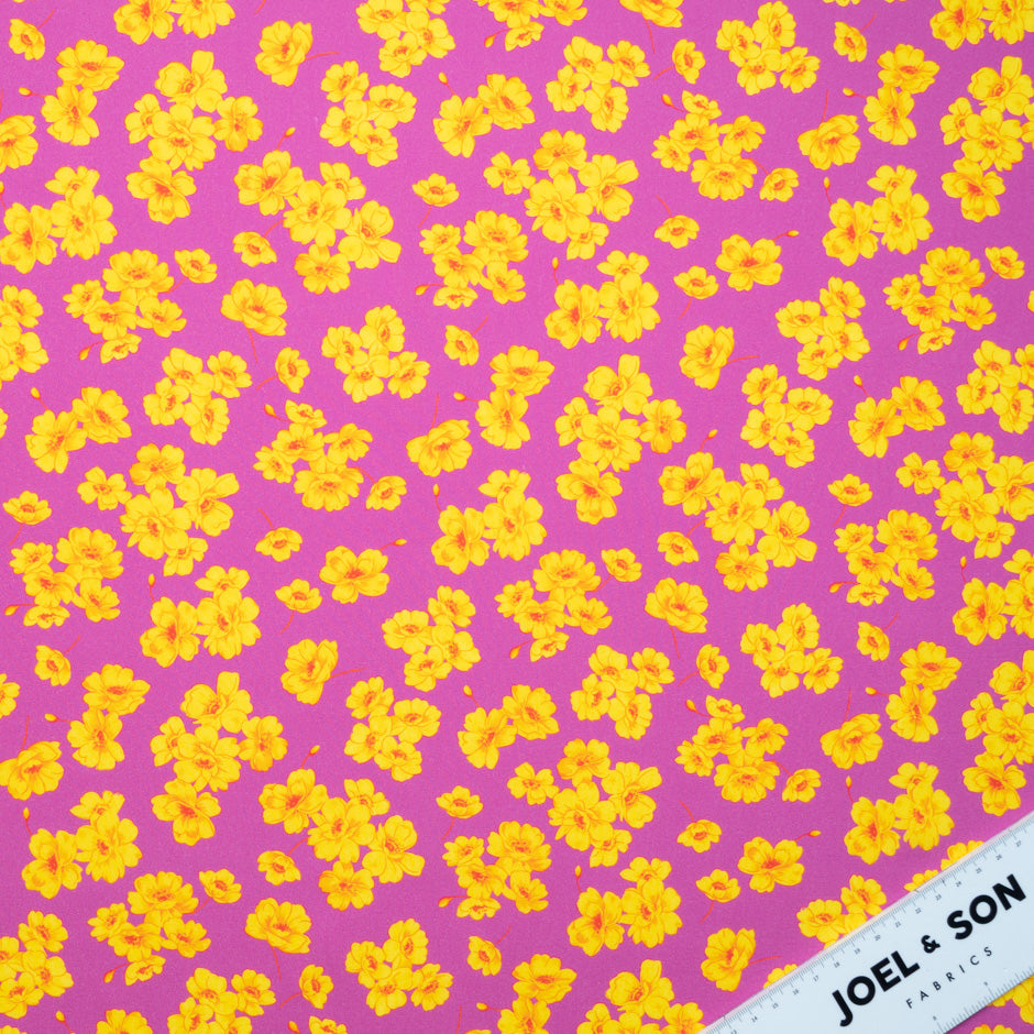 Deep Yellow Floral Printed Pink Pure Cotton