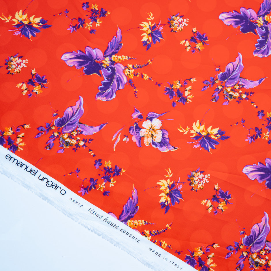 Purple Floral Printed Red Luxury Cotton