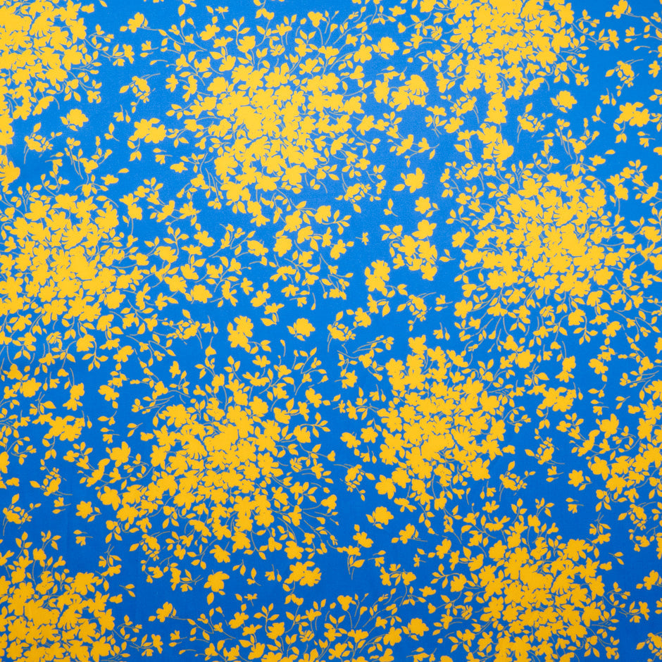 Yellow Floral 'Spray' Printed Rich Blue Luxury Cotton