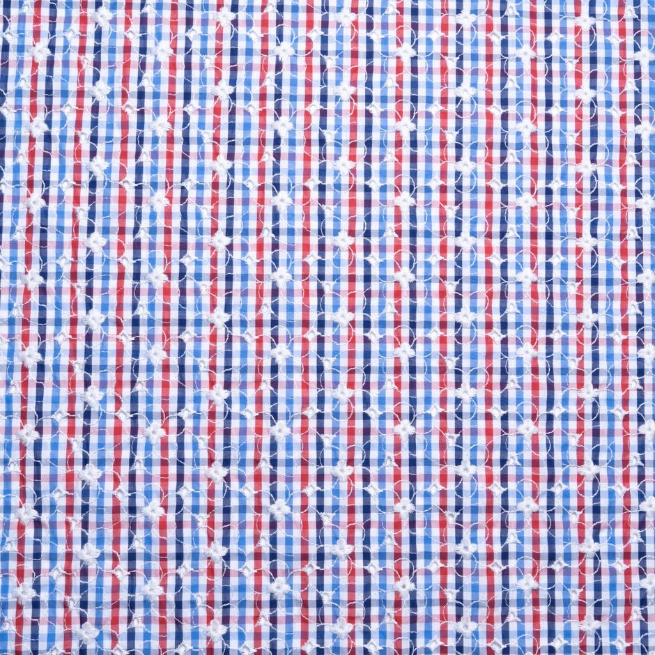 Embroidered Red/White/Blue Gingham Cotton