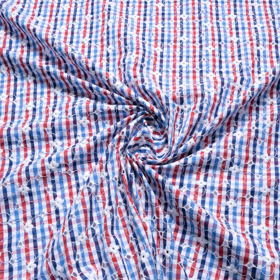 Embroidered Red/White/Blue Gingham Cotton