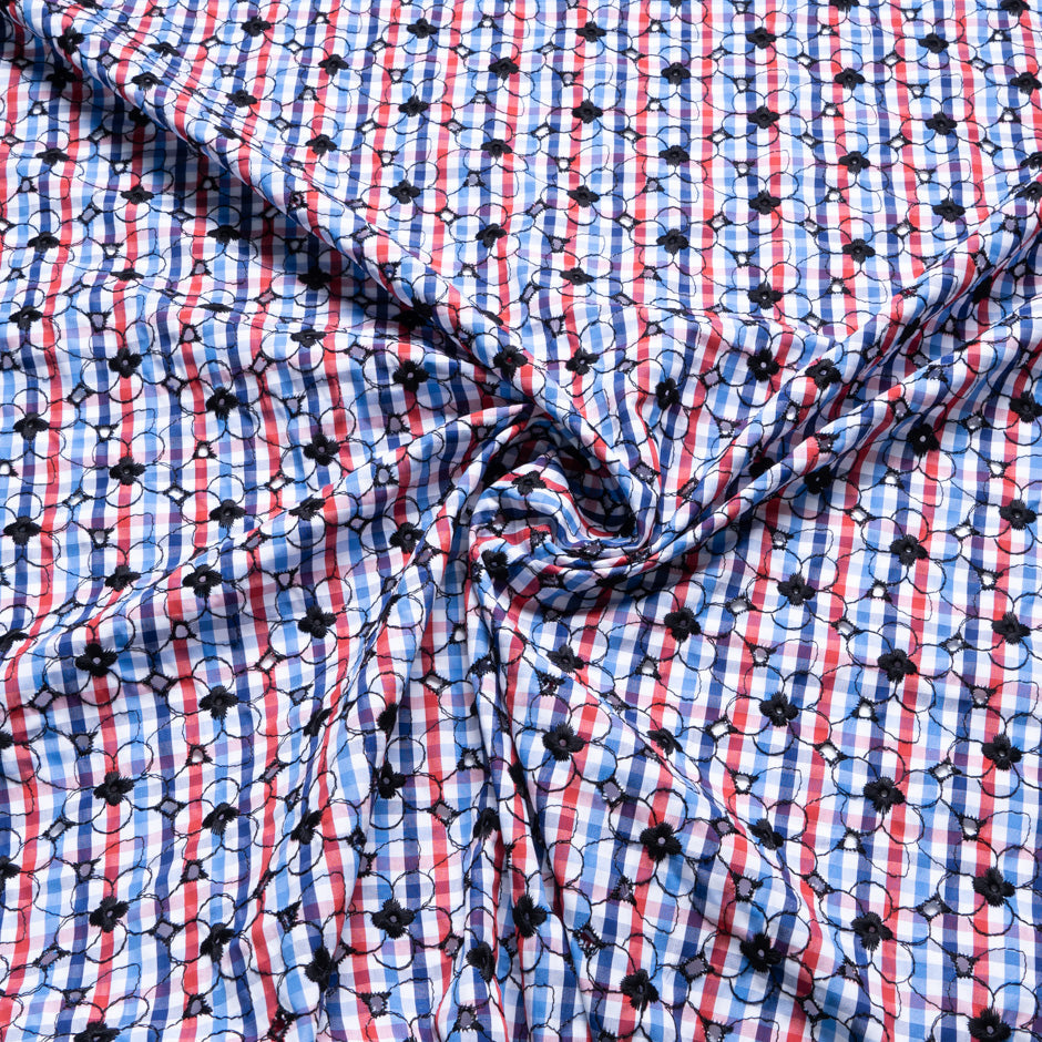 Black Embroidered Red/White/Blue Gingham Cotton