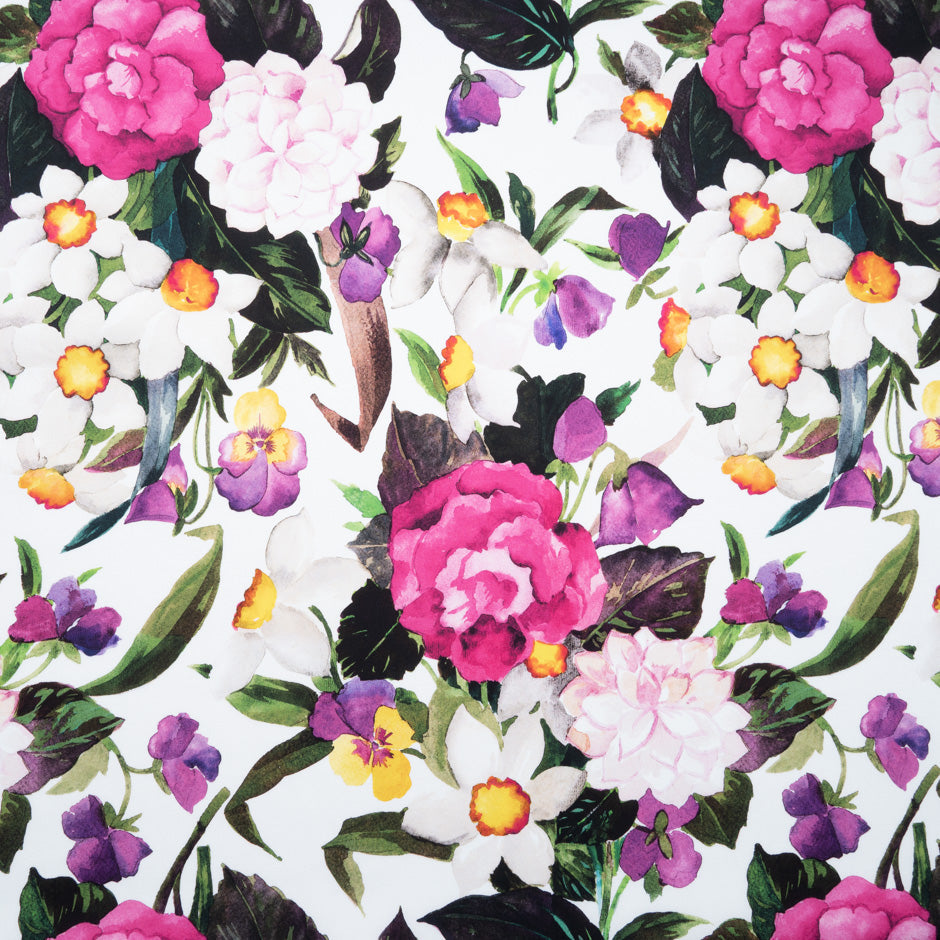 Vibrant Floral Printed Ivory Luxury Cotton