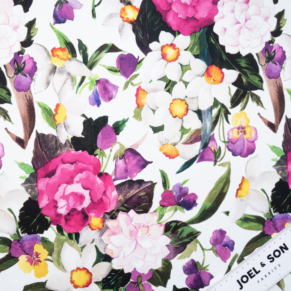 Vibrant Floral Printed Ivory Luxury Cotton