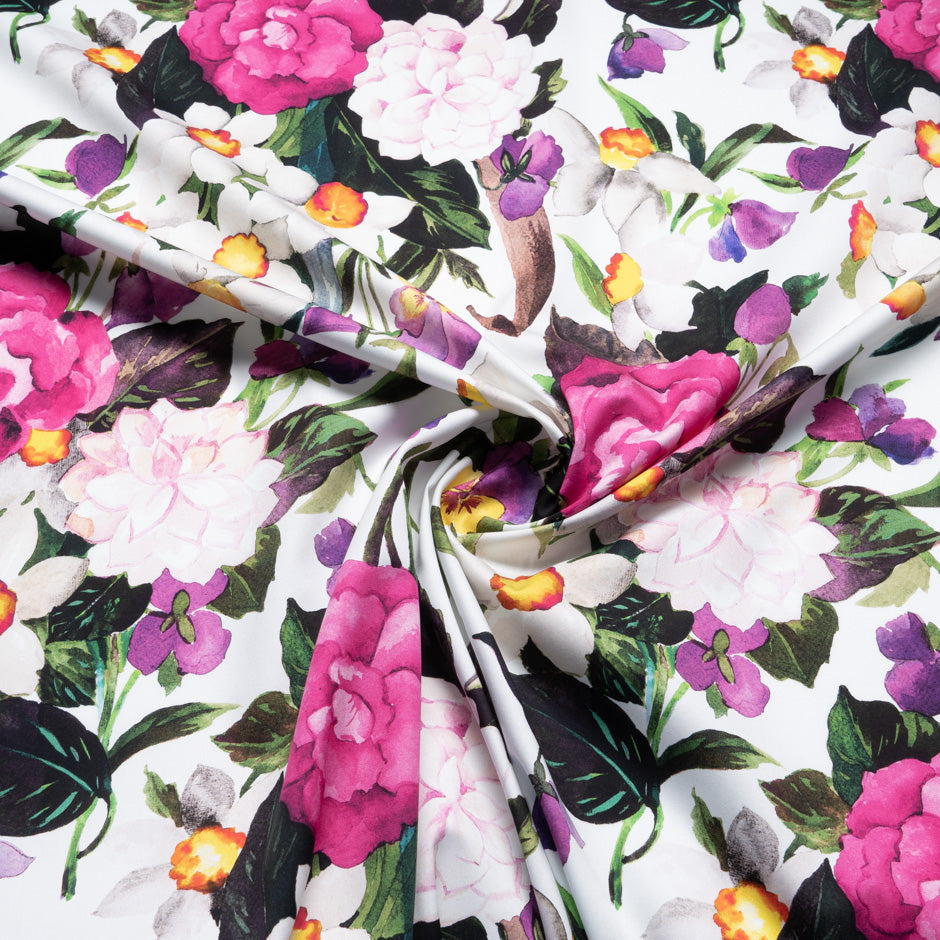 Vibrant Floral Printed Ivory Luxury Cotton