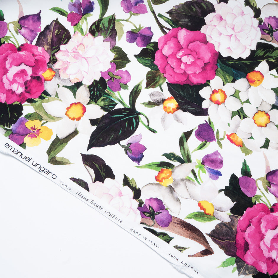 Vibrant Floral Printed Ivory Luxury Cotton