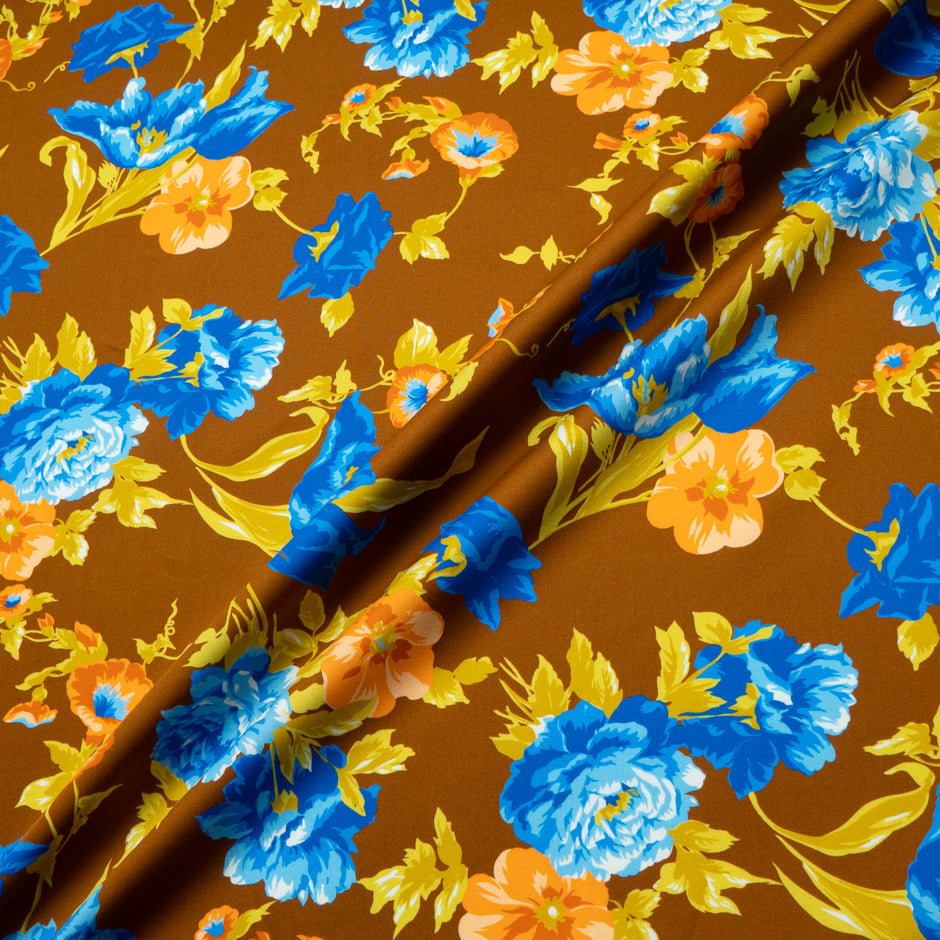 Blue Floral Printed Chocolate Brown Luxury Cotton