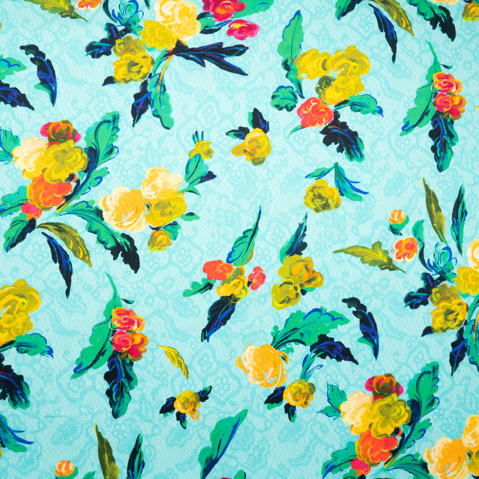 Floral on Turquoise Lace Printed Luxury Cotton