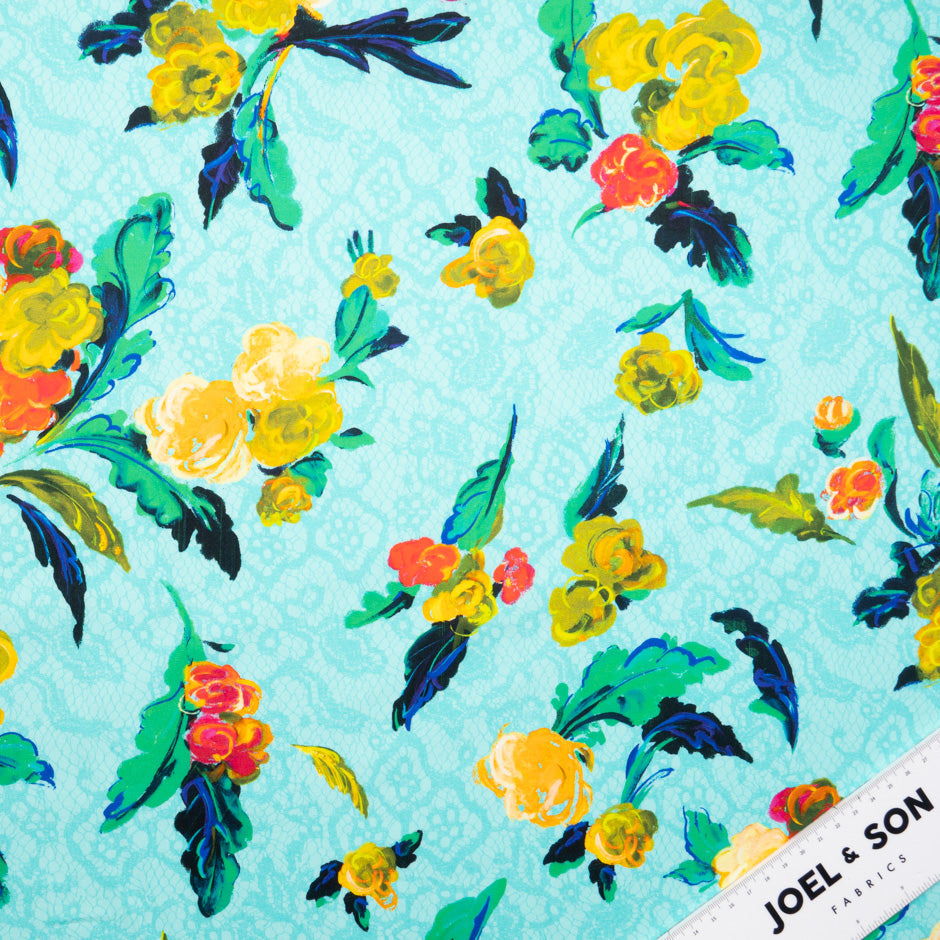 Floral on Turquoise Lace Printed Luxury Cotton