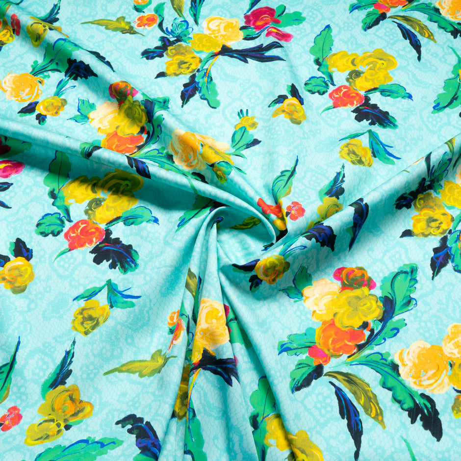 Floral on Turquoise Lace Printed Luxury Cotton