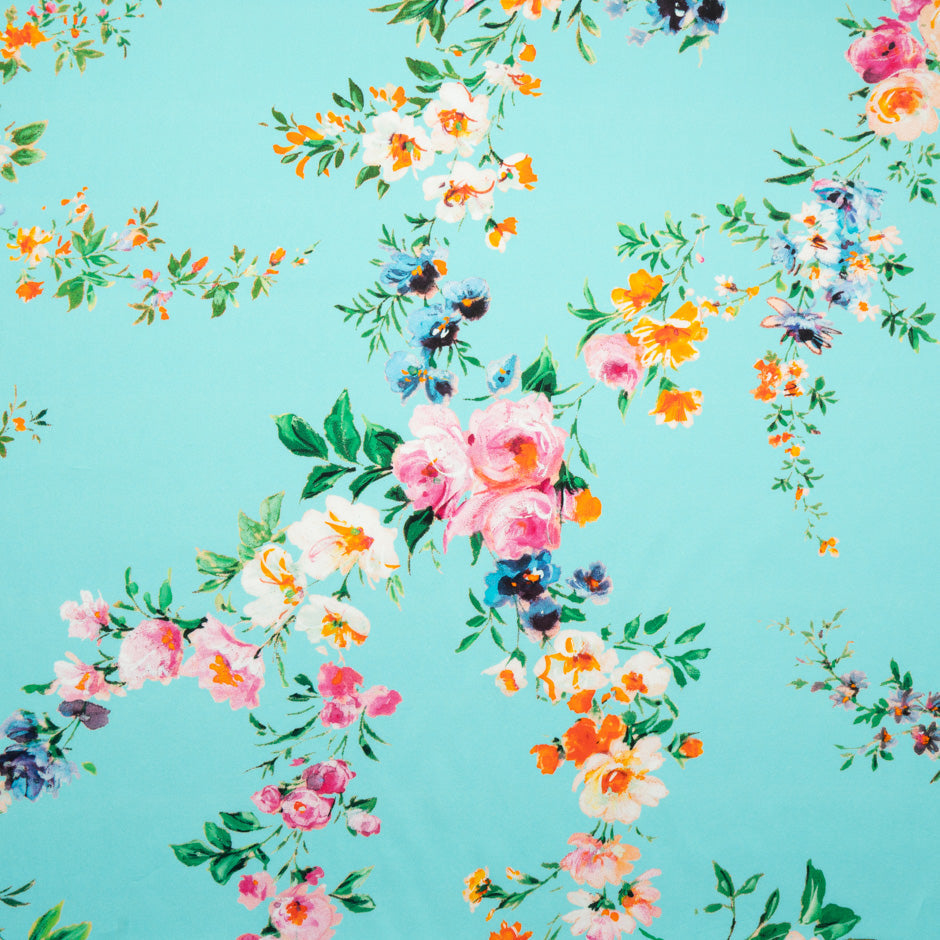 Pretty Floral Printed Turquoise Luxury Cotton