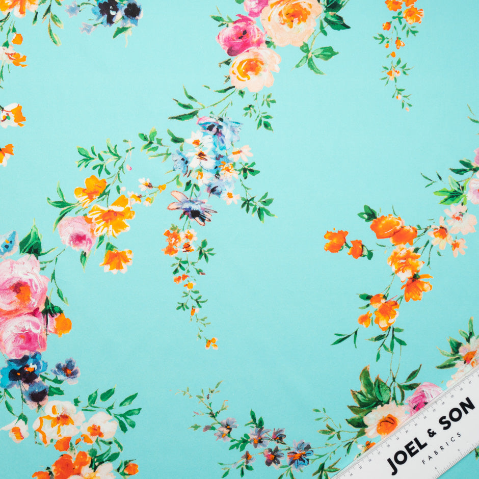 Pretty Floral Printed Turquoise Luxury Cotton