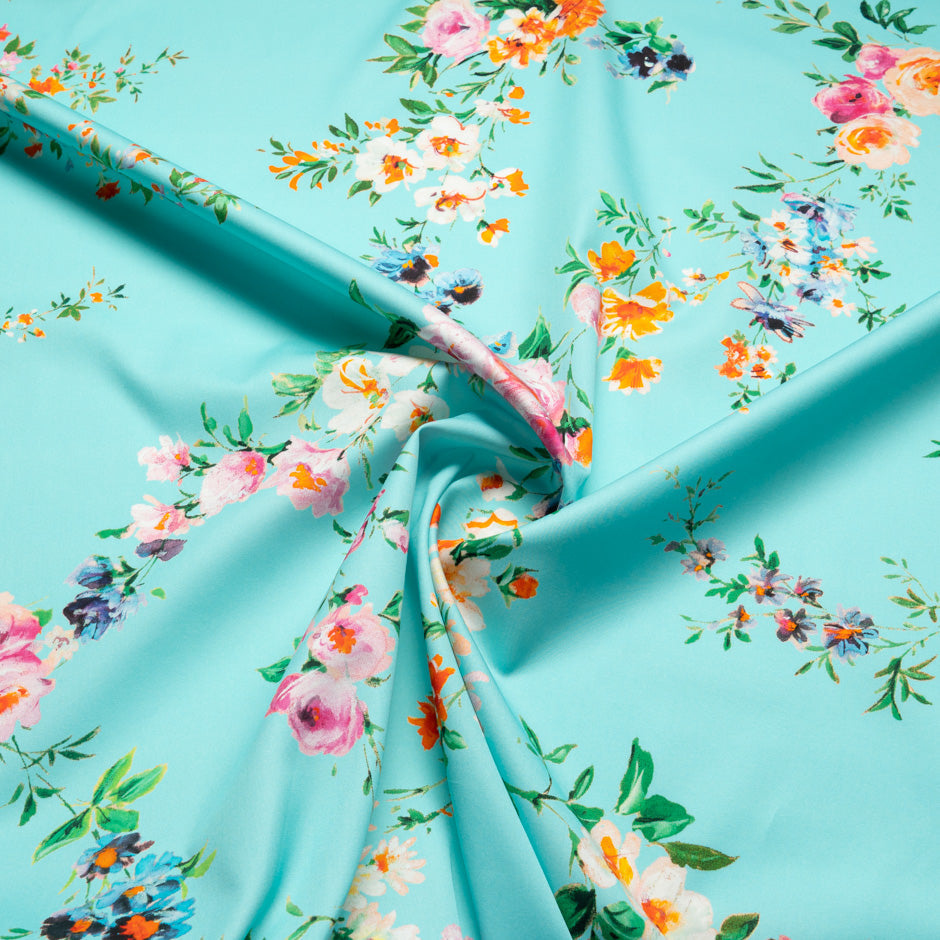 Pretty Floral Printed Turquoise Luxury Cotton