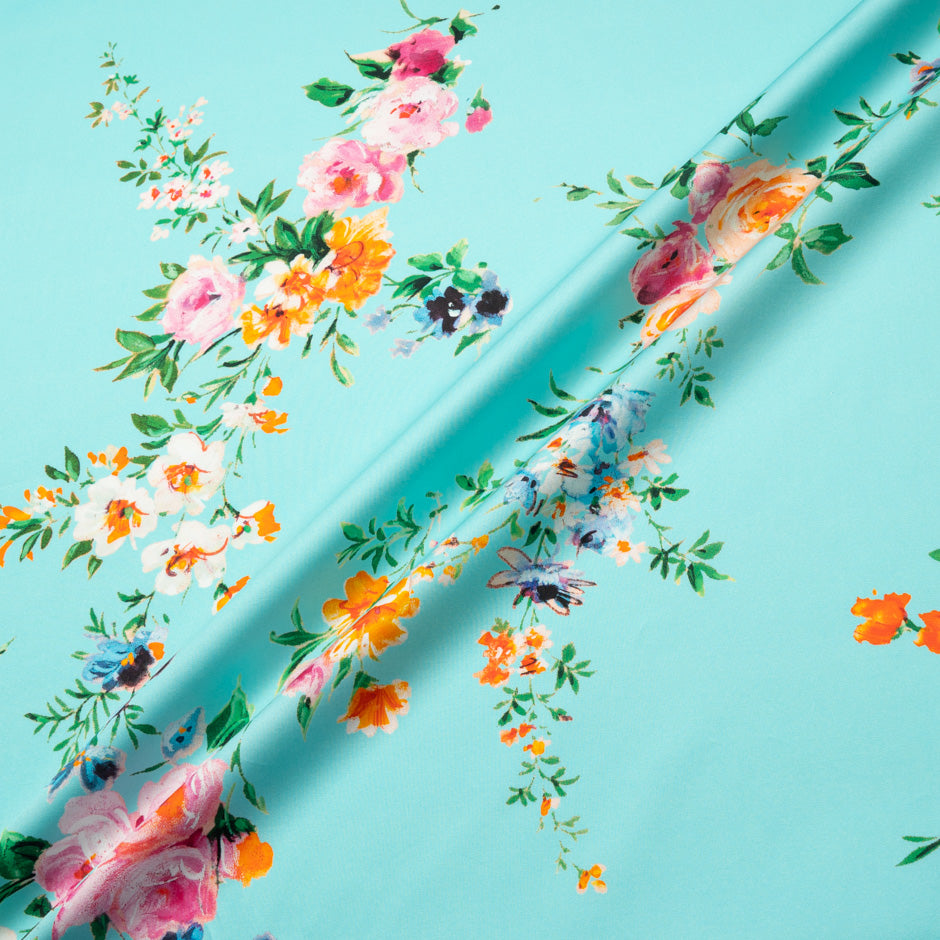 Pretty Floral Printed Turquoise Luxury Cotton