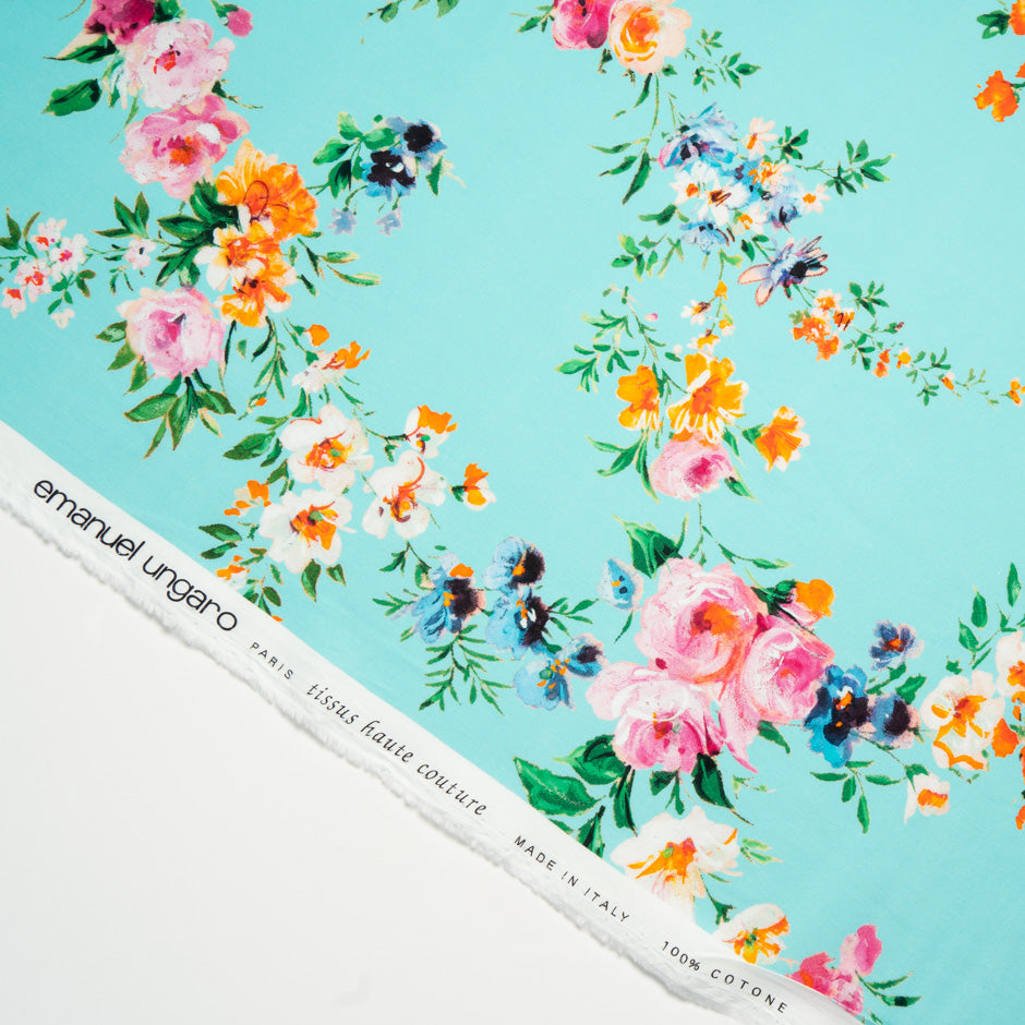 Pretty Floral Printed Turquoise Luxury Cotton