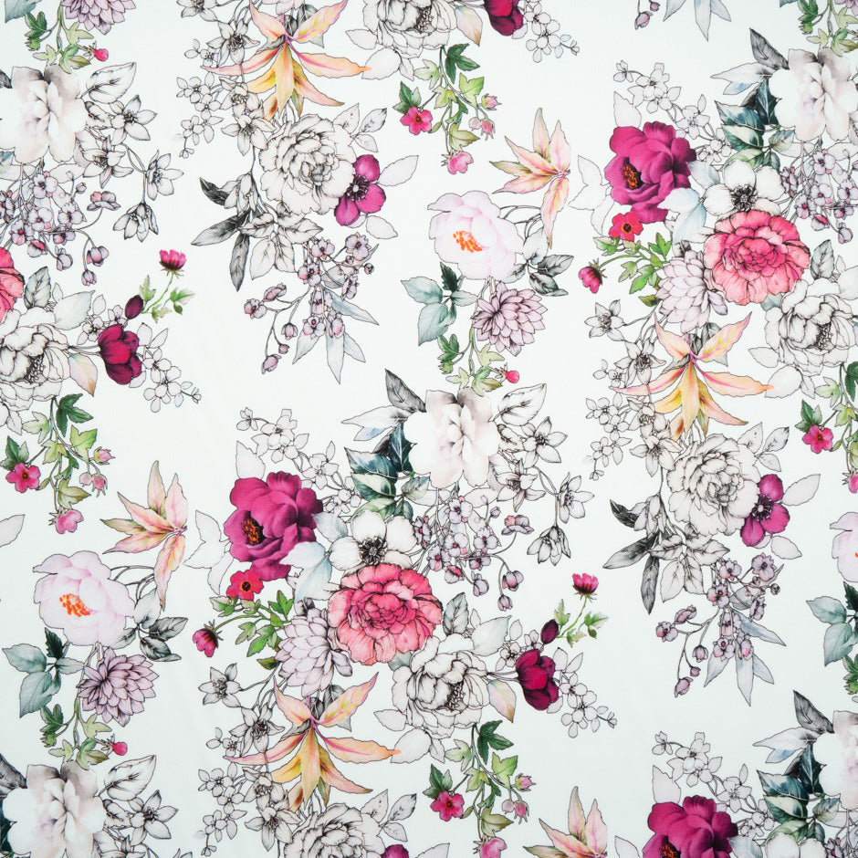 'Sketched' Floral Printed Ivory Luxury Cotton