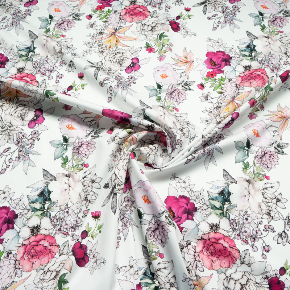 'Sketched' Floral Printed Ivory Luxury Cotton