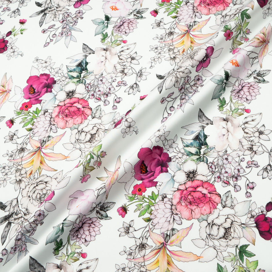 'Sketched' Floral Printed Ivory Luxury Cotton