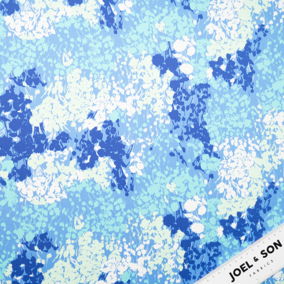 Blue & White Abstract Printed Satin Cotton