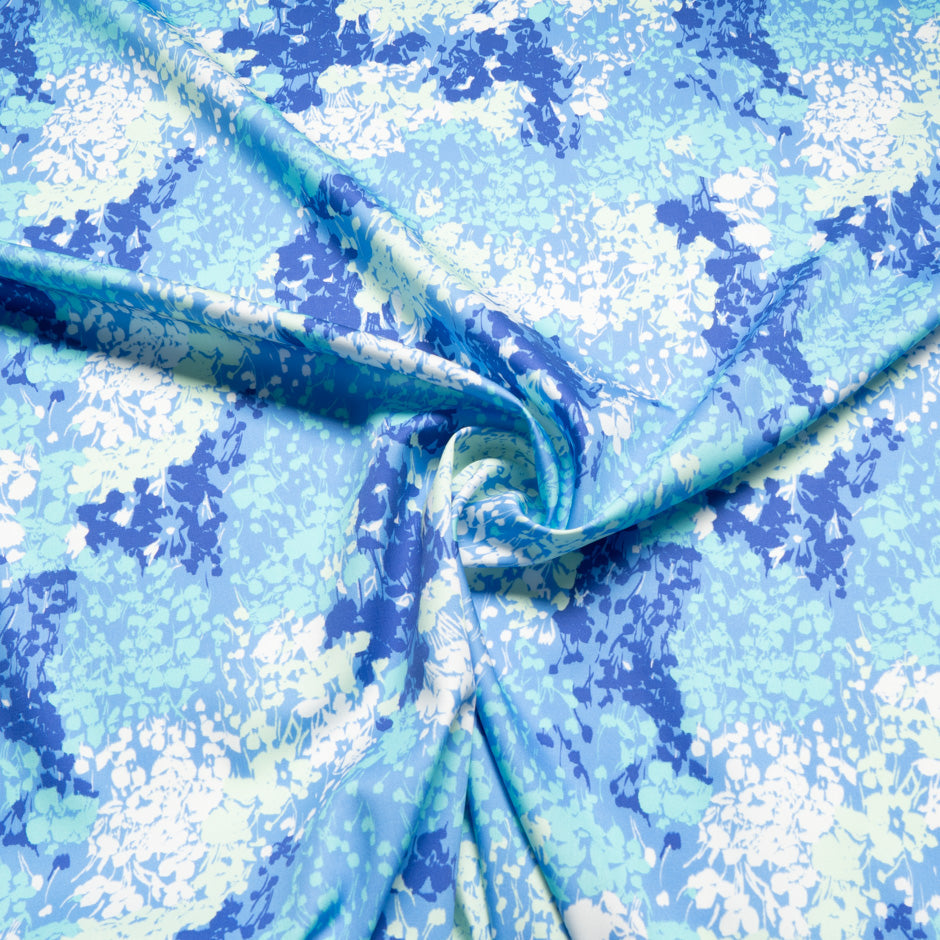 Blue & White Abstract Printed Satin Cotton