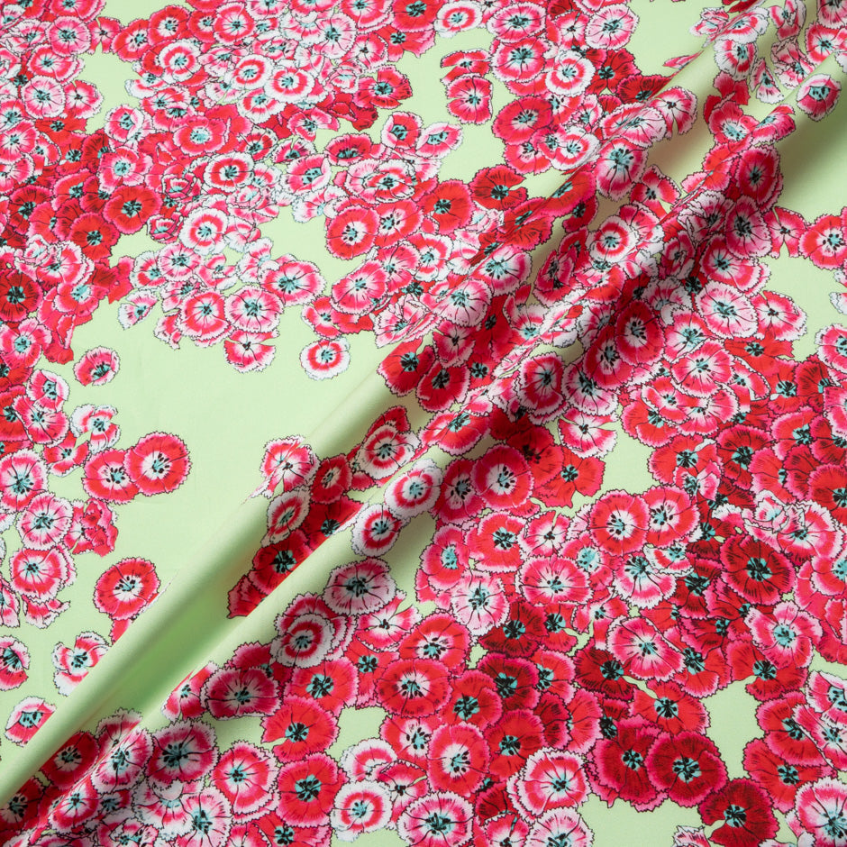 Rich Pink Floral Printed Green Luxury Cotton
