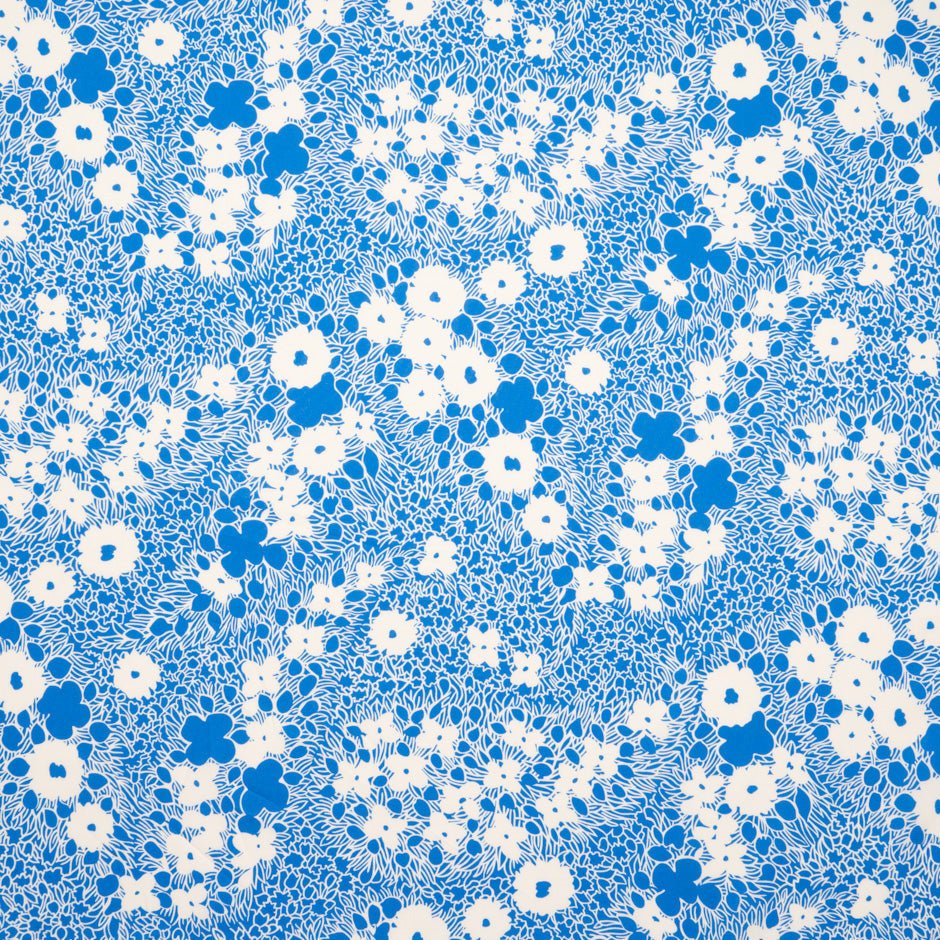 White Floral Printed Royal Blue Superfine Cotton
