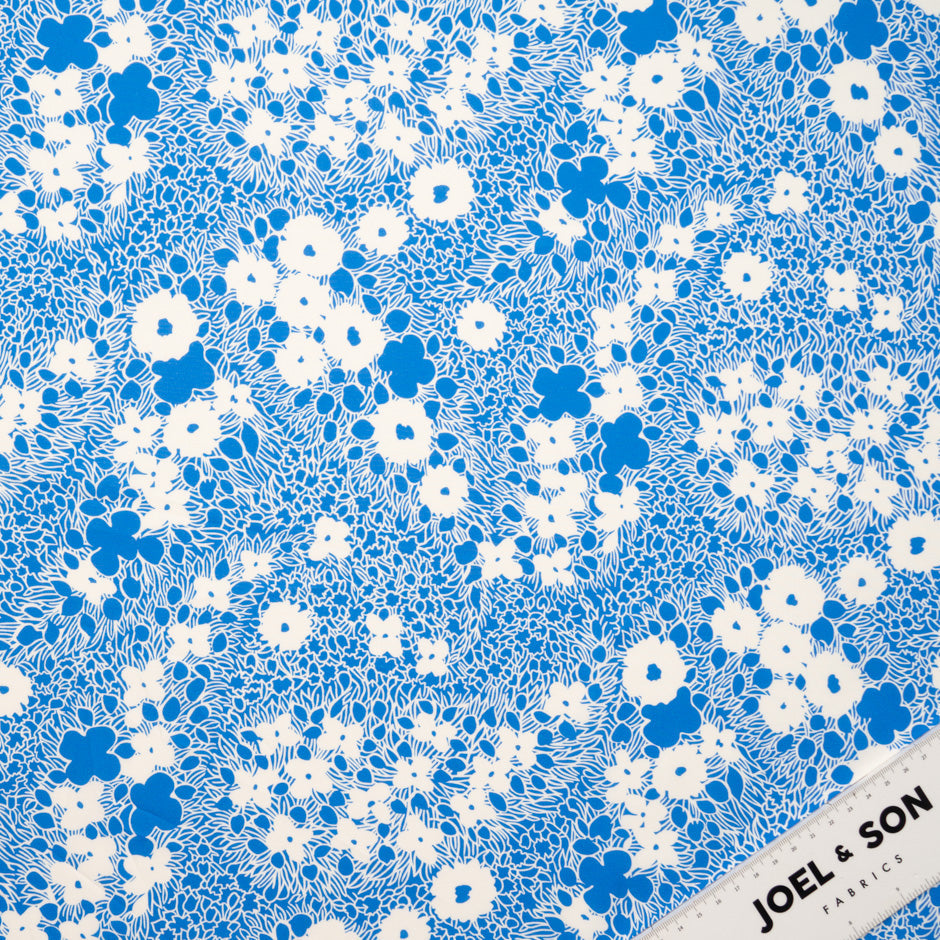 White Floral Printed Royal Blue Superfine Cotton