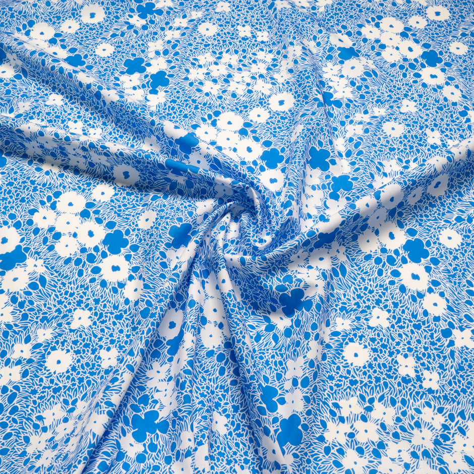 White Floral Printed Royal Blue Superfine Cotton