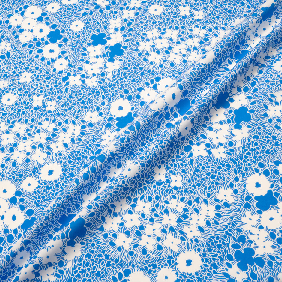 White Floral Printed Royal Blue Superfine Cotton