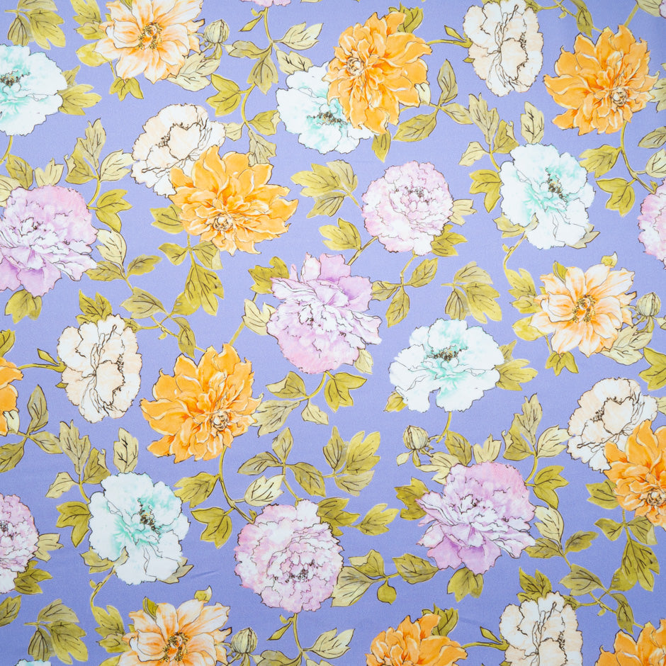 Lilac & Orange Floral Printed Lavender Luxury Cotton