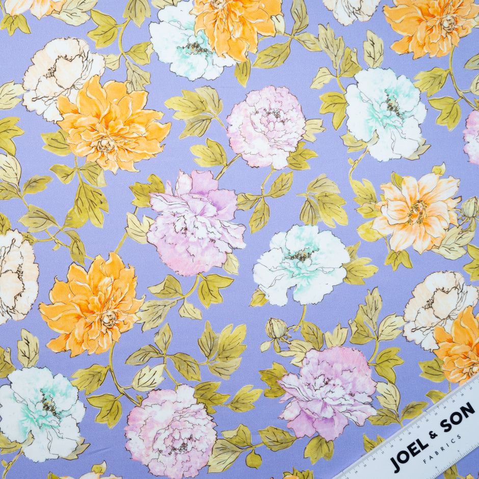 Lilac & Orange Floral Printed Lavender Luxury Cotton