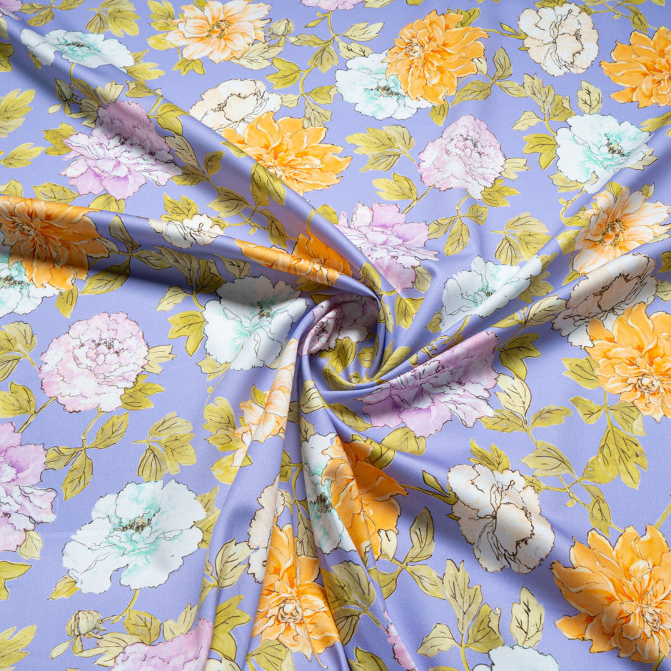 Lilac & Orange Floral Printed Lavender Luxury Cotton